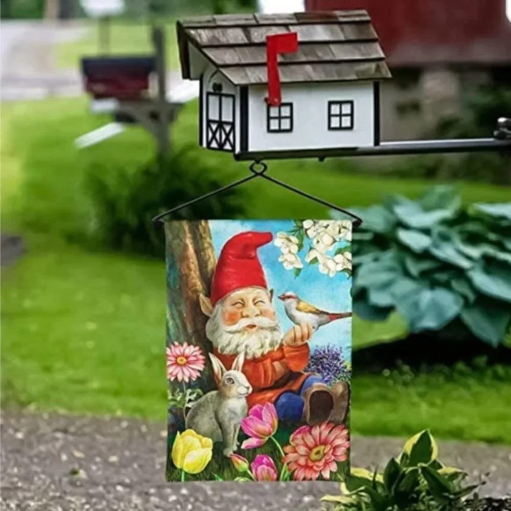 Garden Gnome Flag Garden Yard Flag All Weather Floral 12.5 x 18 inch Multicolor